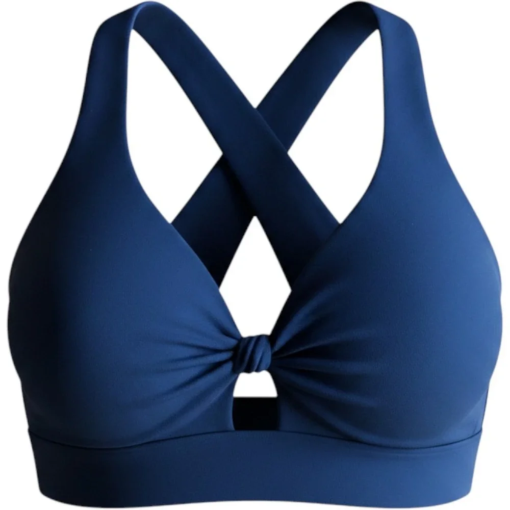 Fabletics Sports Bra Womens Size M Navy Blue Twist Front & Keyhole w/ Crossback